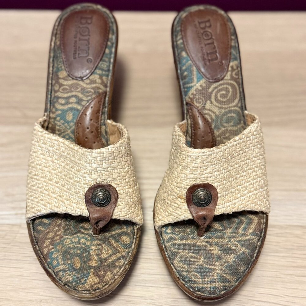 Born Raffia + Leather Boho Slip-On Sandals – Natural 8